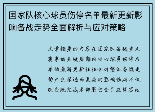 国家队核心球员伤停名单最新更新影响备战走势全面解析与应对策略